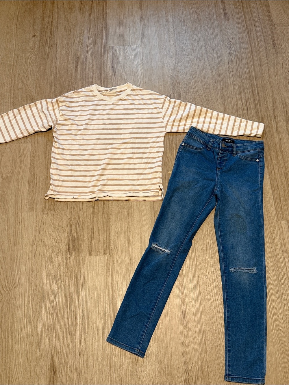 Zara Cream & Tan Striped Long-Sleeve Tee